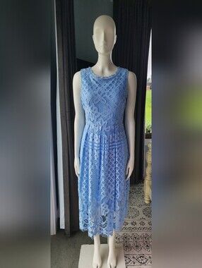 VEIISAR Womens Blue Sleeveless Lace Elegant Cocktail Party Dress Sz 8